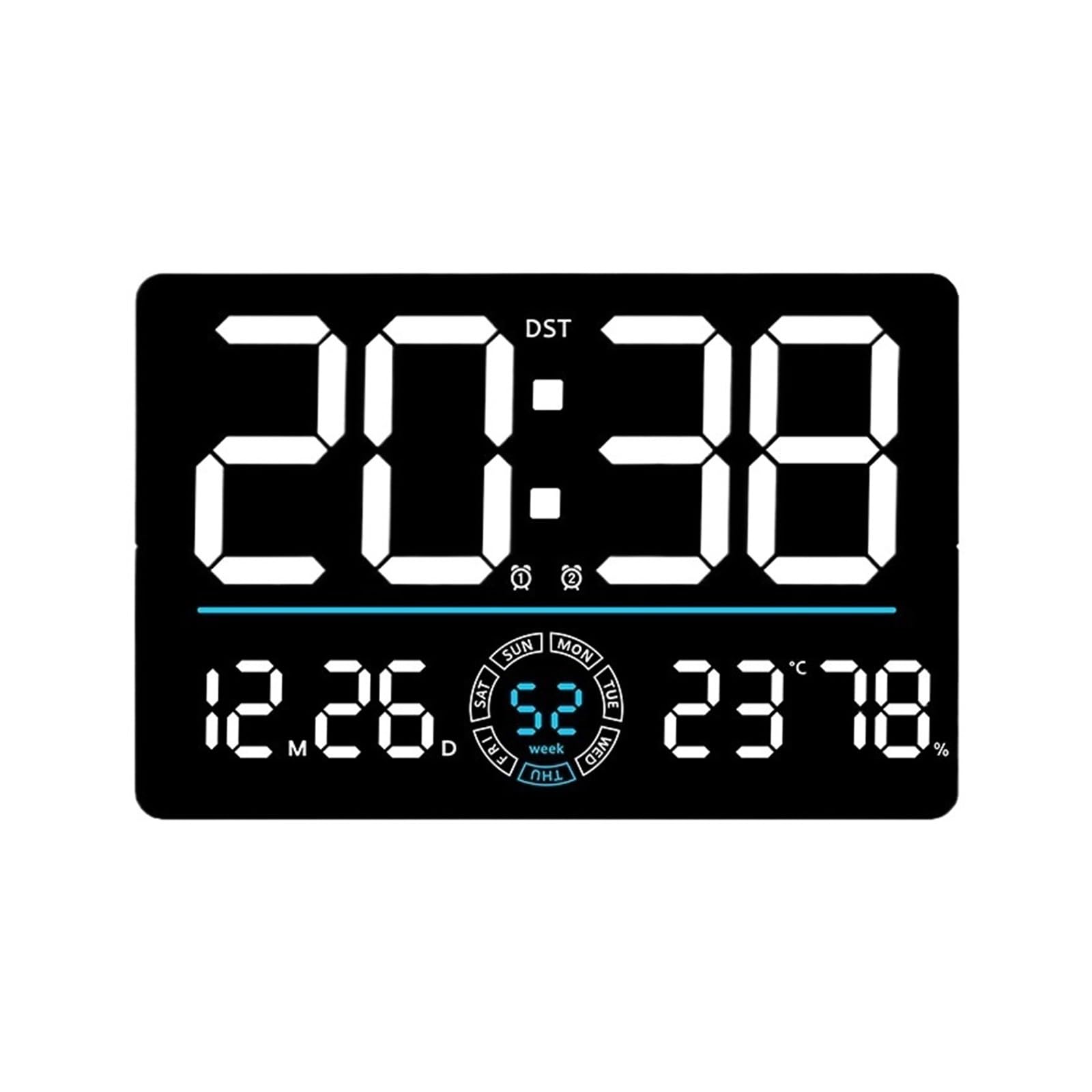 POAHNCU Alarm Clock, Large Digital Wall Clock 10 Brightness Adjustment Dual Alarm LED Clocks Week+Number Of Weeks With Timing Function,for Heavy Sleeper(White)