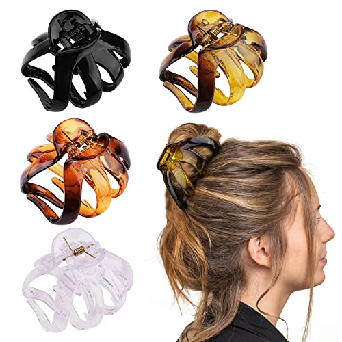 Tihebax 4PCS Extra Large Hair Clips for Thick Hair, 3.15'' Hair Claw Clips, Big Octopus Hair Clip, Premium Cute Strong Hold, 4 Count, Women, Girls