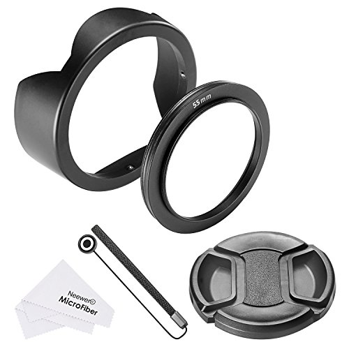 Neewer 55MM Reversible Tulip Flower Lens Hood with Metal Ring Mount Clip,Lens Cap for Canon Nikon Sony Panasonic DSLR with 55MM Lens Thread Size