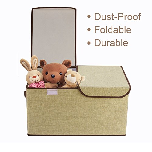 Foldable Storage Boxes, Cshidworld Large Linen Fabric Dual Clothing Storage Cubes Bin Baskets Box Containers Drawers with Lid and Handles -Beige