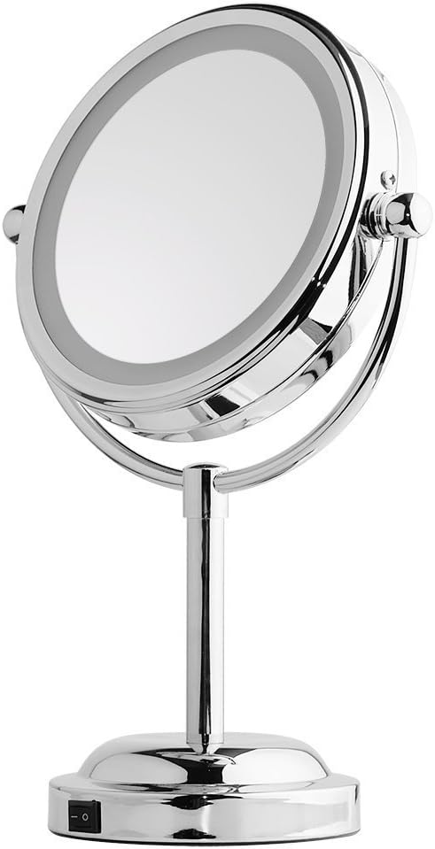 Mirror With Lights-MY CANARY 6in LED Lighted Makeup Mirror,1x/3x Magnifying Double Sided Light Up Mirror,Vanity Mirror For Bathroom/Bedroom Countertop,Portable Desk Mirror With 360°Rotation,Cordless
