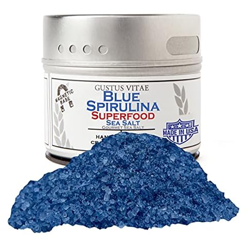 Blue Spirulina Superfood Sea Salt | All Natural | Ultra Premium Gourmet Salt | Artisanal Finishing Salt | Small Batch | Non GMO | Hand Packed | Magnetic Tins | 3.0 oz (84g) | Gustus Vitae | #721 Cover
