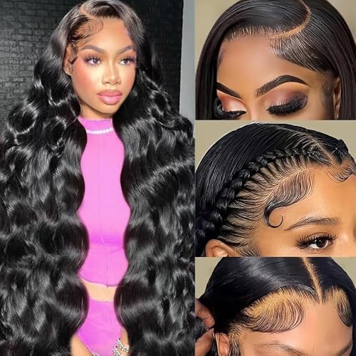 KINNIS 13x6 Lace Front Wigs Human Hair Pre Plucked 200 Density Body Wave Lace Front Wigs Human Hair HD Lace Frontal Wigs For Women With Baby Around Natural Hairline 28 Inch