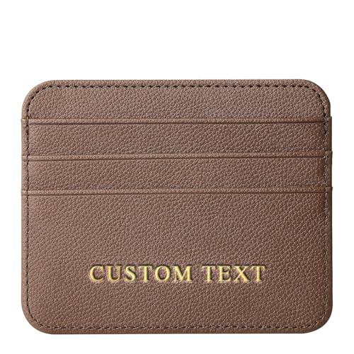 CUSTPERS Custom Wallet for Women, Custom Gold or Silver Initials Double-sided Credit Card Holder Woven Wallet, PU Leather Credit Card Holder Card Protector, Gift for Men or Women (Pebble Brown)