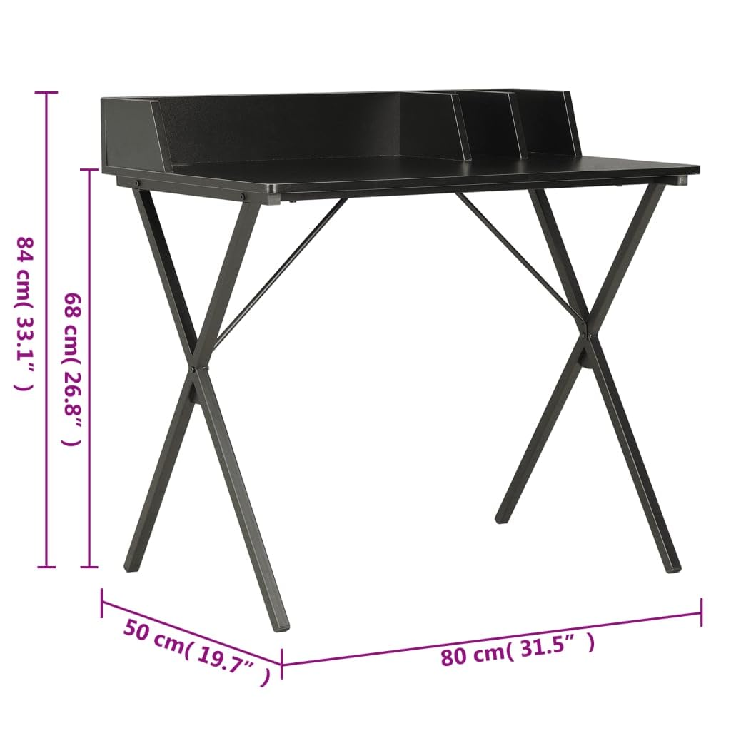 Schreibtisch Schwarz aus Holzwerkstoff mit Stahlbeinen 80x50x84 cm kompakt für Homeoffice, Arbeitszimmer, Jugendzimmer, ergonomisch mit Ablage und Stauraum für PC, Laptop, Gaming und Lernen
