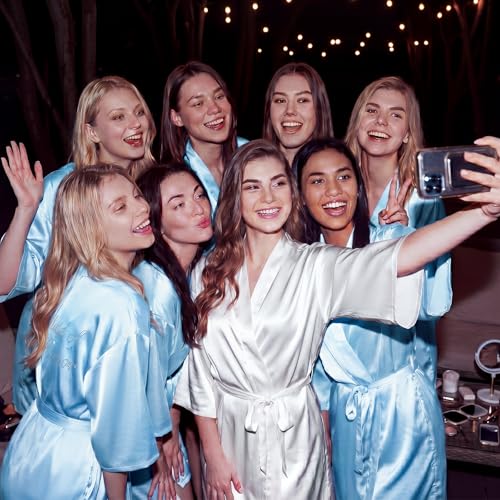 Image of Coume 7 Pcs Bride Silk Robes Bridesmaid Satin Robes Silk Satin Robe for Women Bridal Shower Wedding Getting Ready Favors