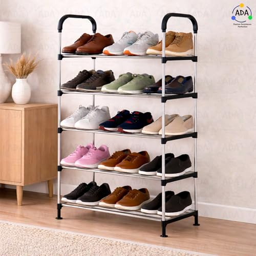 Image of ADA Premium Multipurpose Shoe Rack | 5-Tier Shoe Storage Organizer, Compact Space Saver, Sturdy & Durable Rack for Entryway, Living Room, Bedroom & Closet - Black & Grey