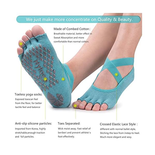 Hylaea Yoga Socks for Women with Grip & Non Slip Toeless Half Toe Socks for Pilates Ballet Barre Dance Kickboxing