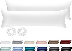 Vielit Taie Oreiller Satin 40x145 Lot de 2,Pillowcase pour Cheveux,Similaire Aux Taie d Oreiller en Soie,Housse de Coussin 40x145,Taies d'oreillers certifié Oeko-Tex Blanc & 2 Satin Chouchous