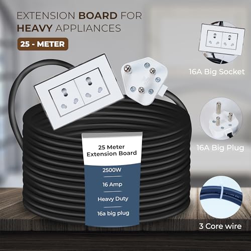 Image of Extension Board Heavy Duty Multi Socket 15A /16A /20A (2500 Watts 16A Big Plug and Two 16A Socket, 25 Meter)