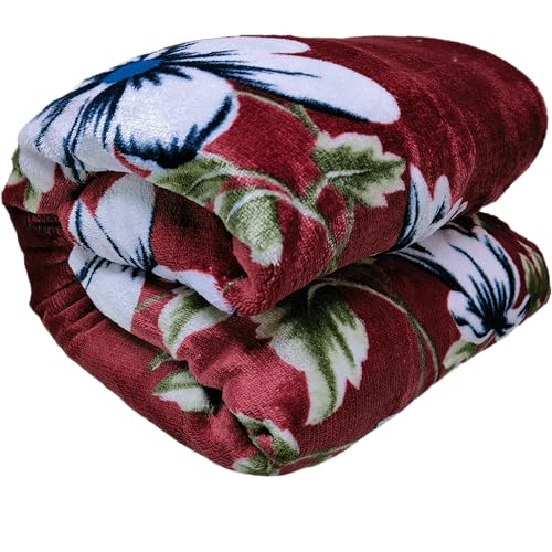 Image of Winter Woolen Premium Flannel Velvet Warm Duvet Cover Quilt Cover Rajai Cover Blanket Cover | Comforter Cover Single Size 60x100 inches Woollen (Crimson Red White Flower, Single Bed)