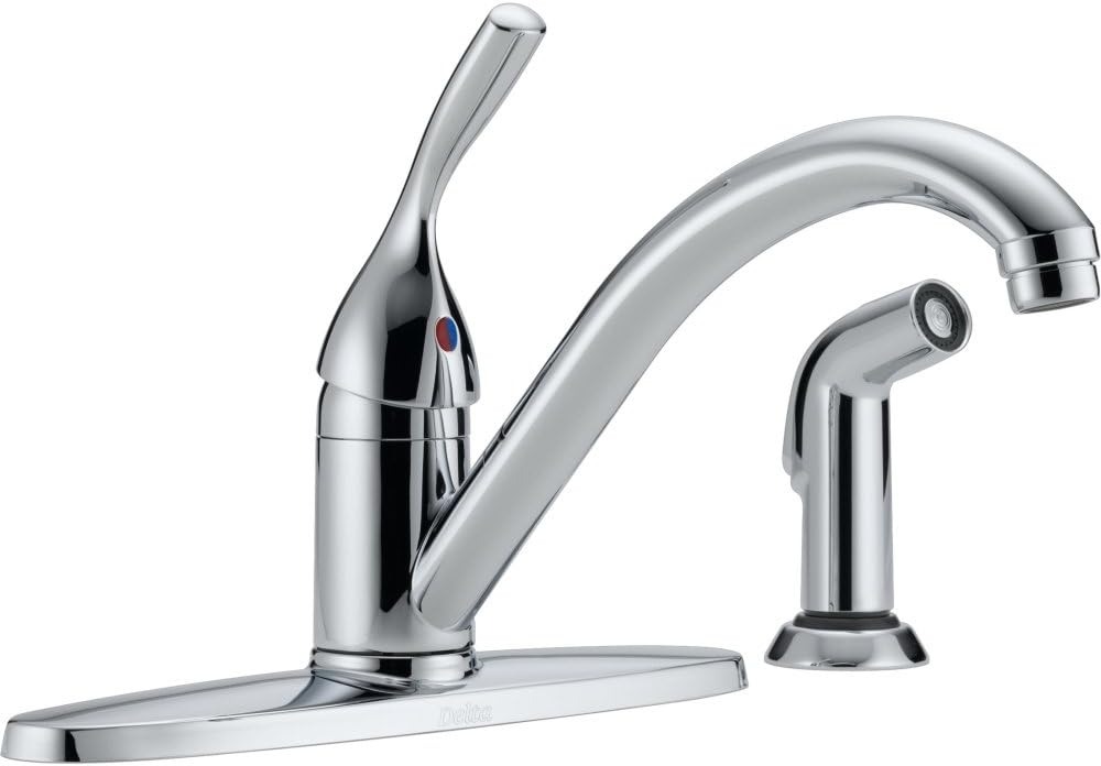 Delta Faucet Classic Single-Handle Kitchen Faucet with Side Sprayer, Chrome Kitchen Sink Faucet, Kitchen Faucet 3 Hole, Chrome 400-DST