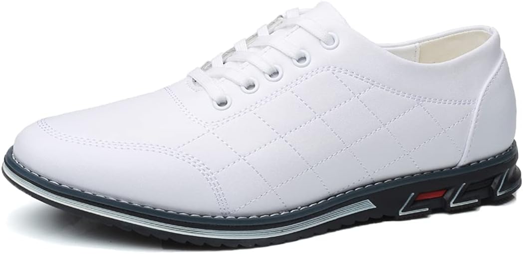 Veslexth Men Casual Driving Sneakers Loafers Breathable Comfort Walking Wing Tips Lace Up Luxury Leather Shoes for Male Business Work Office Dress Outdoor 9.5 White 4