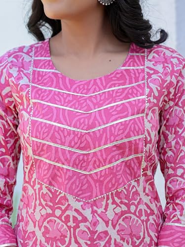 Image of Amayra Women's Pure Cotton Printed Straight Kurta Set with Palazzo Pants & Dupatta- Ethnic Wear