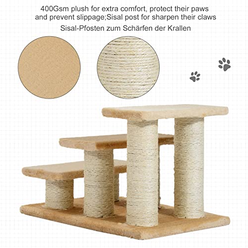 PawHut Tiertreppe Katzentreppe Hundetreppe 3 Stufen Treppe für Katze und Hunde Plüsch Creme 45 x 35 x 34 cm
