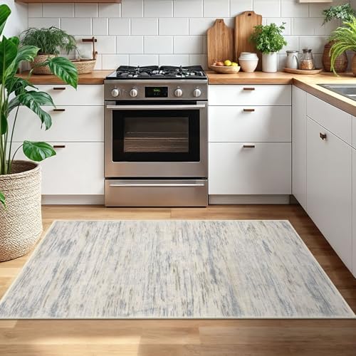 3x5 Gray Beige Neutral Multi Modern Abstract Rug for Farmhouse, Super Soft Washable Rug with Non-Slip, Low-Pile Indoor Door Area Rugs for Living Room Nursery Bedroom, Carpet with Non-Shedding
