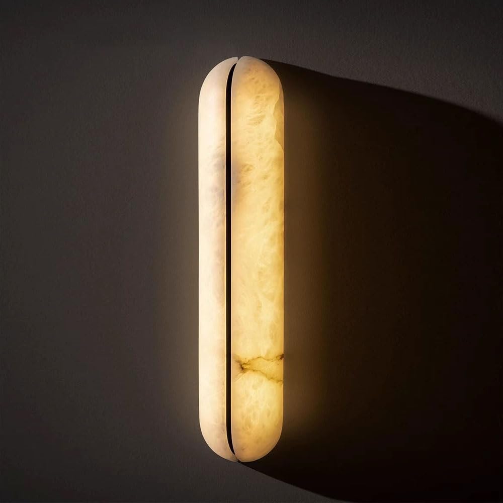 JISHUBO Natural Alabaster Wall Light, French Minimalist Style Wall Lamp, LED Light Source Hardwired Wall Sconce, Restaurant Balcony Bedroom Wall Mounted Lighting Fixtures