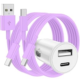 USB C Car Charger for iPhone 17 16 15 Pro Max,40W Dual Port USB-C & USB-A Car Fast Charging Adapter, 2X6FT C to C Cable & A to C Carplay Cable for iPhone 17 16 15 Series/iPhone Air,iPad,Samsung-Purple
