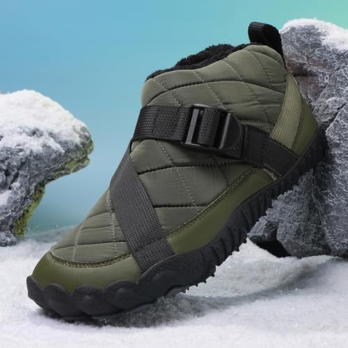 Image of Winter Footwear Barefoot Shoes Women Men Zero Drop Barefoot Hiking Boots Slip On Warm Waterproof Snow Boot Minimalist Wide Toe Ankle Booties Five Finger Hike Shoes Outdoor