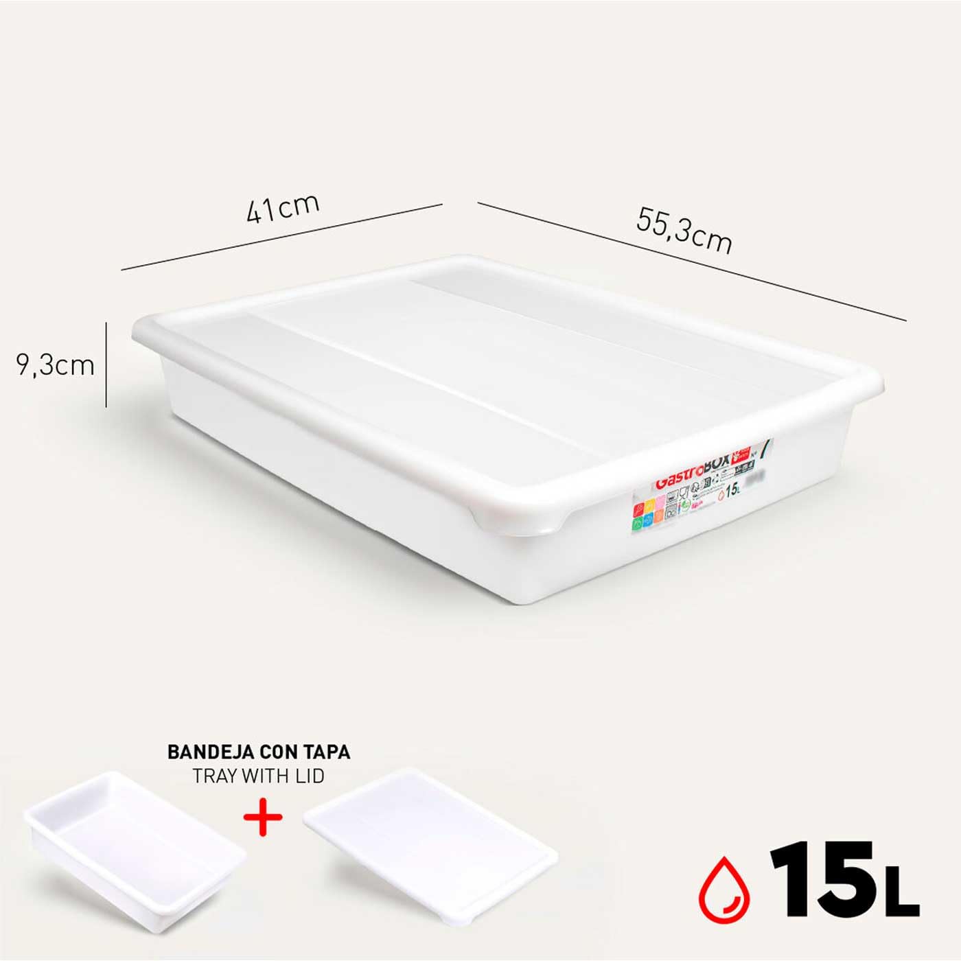 Tradineur - Pack de 6 bandejas frigoríficas de Almacenamiento con Tapa, N.º 7 - HG, plástico, Reutilizables, Guardar Alimentos, Fabricadas en España (Blanco - 15 litros - 55,3 x 41 x 9,3 cm)