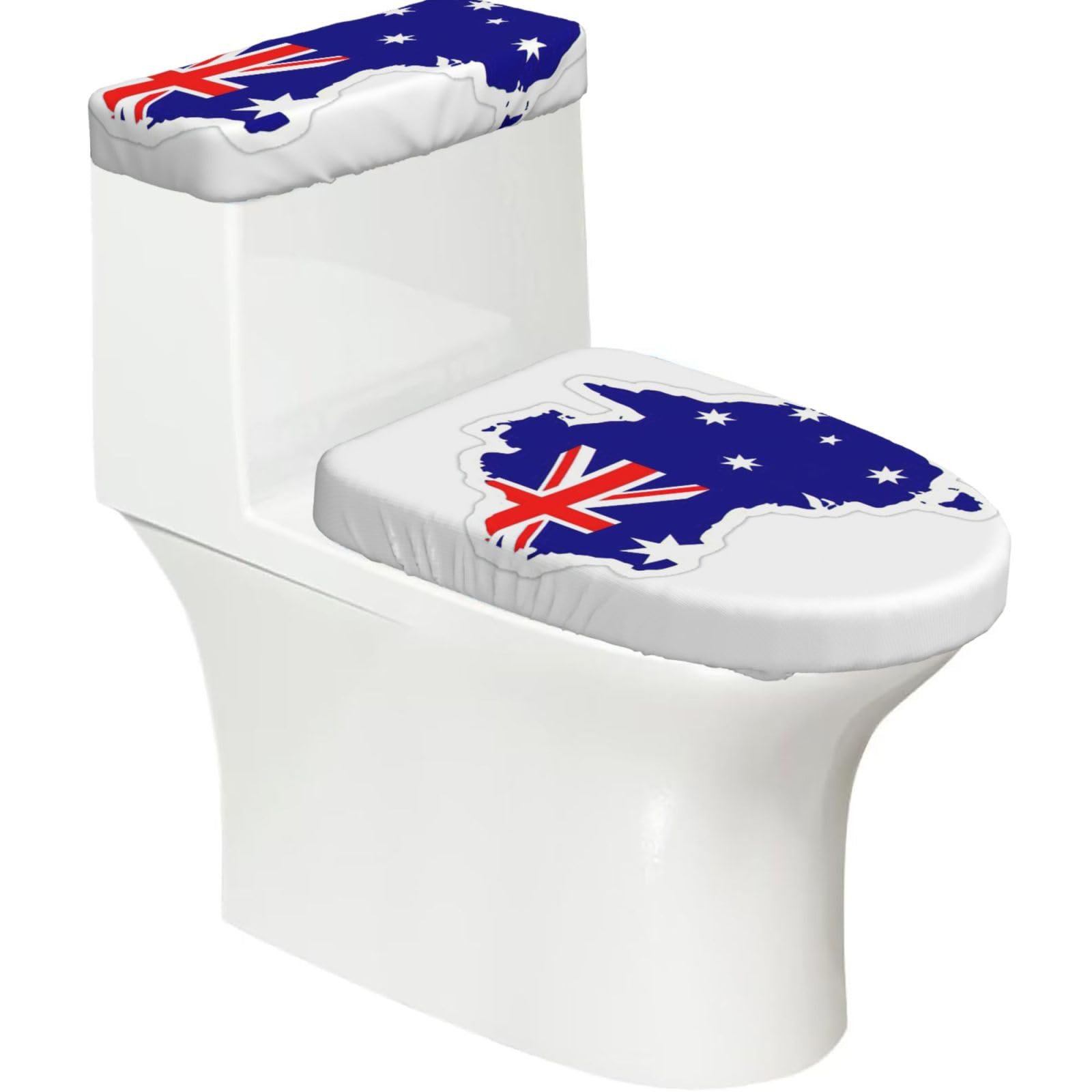 Australian Flag Map Print Toilet Covers Set With Elastic Bottom, Universal Toilet Lid And Toilet Tank Covers