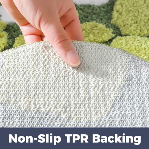 Green Floral Moss Bathroom Rug Bath Mat, Ultra Thick Soft 3D Aesthetic Decor Cute Tufted Bath Rugs, Non Slip Absorbent Washable Moss Carpet for Shower Floor Sink Bedroom, 20x32 Inch