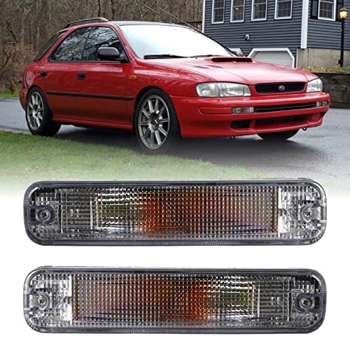 USR 93-98 Impreza Bumper Lights - Front Bumper Turn Signal Parking Lamps (Left + Right) Compatible with 1993-1998 Subaru Classic Impreza GC8 GF8 (All Clear Lens, Amber Bulbs and Connectors Included)