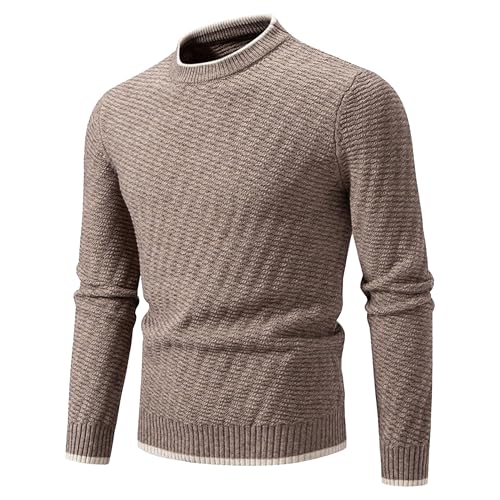 Mens Casual Crewneck Knit Sweater Casual Fashion Lightweight Pullover Ribbing Edge Long Sleeve Knitted Tops