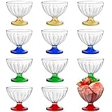 Lawei 12 Pack Acrylic Ice Cream Bowl, 8 Oz Colorful Footed Dessert Cups, Clear Reusable Trifle Bowl...