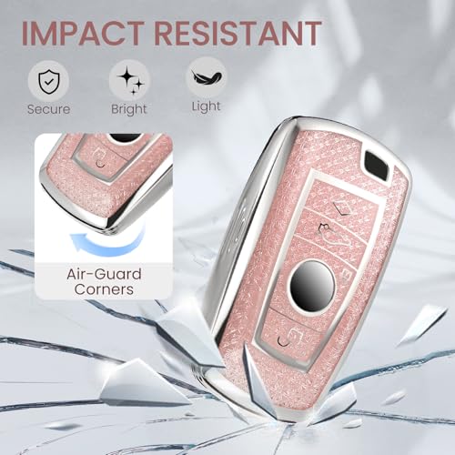 Image of Key Fob Cover for BMW X3, Rhinestone Wristlet Keychain Case, Pink