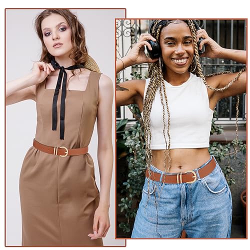 Leather Belts for Women, Women Belts for Jeans Dresses Ladies Waist Belt with Fashion Gold Buckle Brown Black Belt2