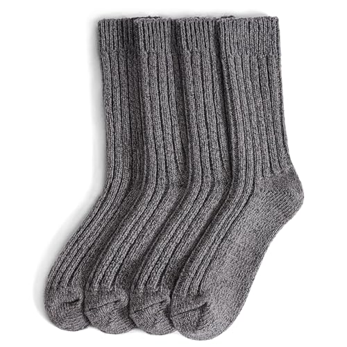 Tough Land 97% Merino Wool Crew Socks for Men & Women – Classic Rib, Thick Knit, Warm Socks for Hiking, Work, Ski – 2 Pairs2