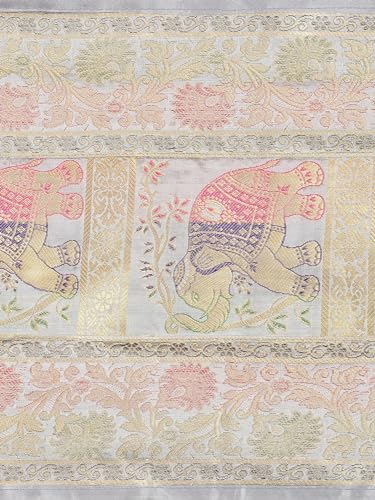 Image of Banarasi Brocade Zari Silk Table Runner Dinning & Centre Table Runner 177 By 30 CM (Grey, Elephant)