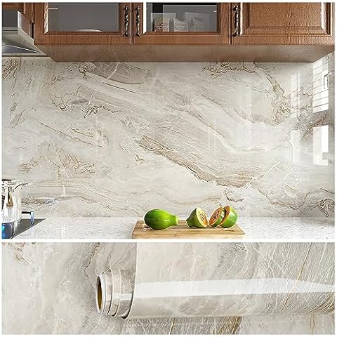VEELIKE Beige Marble Self-Adhesive Wallpaper Cover