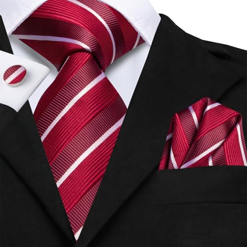 Image of Dubulle Mens Tie and Lapel Pin Paisley Striped Floral Necktie for Men Pocket Square Cufflinks 4PCS Set Wedding Party