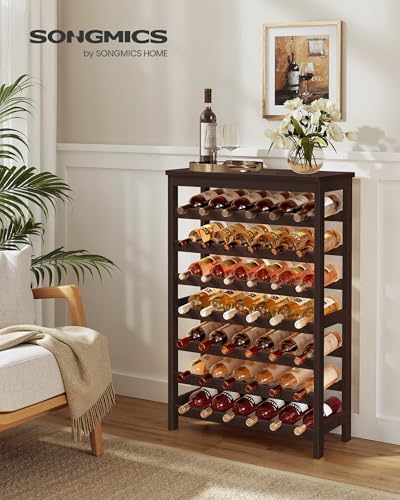 SONGMICS 42-Bottle Wine Rack Free Standing Floor, 7-Tier Display Wine Storage Shelves with Table Top, Bamboo Wobble-Free Bottle Holder for Kitchen Bar Dining Room Living Room, Espresso UKWR27BR - Image 3