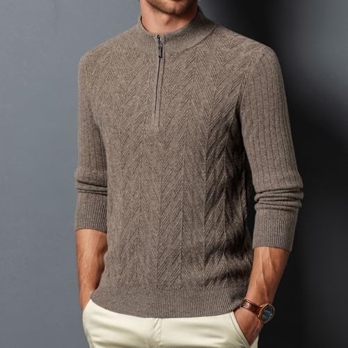 100% Wool Men's Casual Long-Sleeved Quarter-Zip Cardigan Sweater3