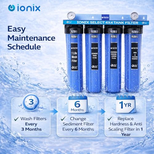 Image of IONIX 4 Stage Tank filter for whole house water filteration, Dual Sediment, Hardness, scale and Iron Prevention, 1 Set, Blue