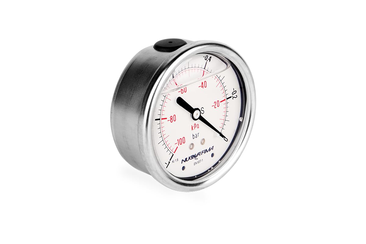 Glyzerin Gefüllt 63mm Hydraulische Druckmessgerät Manometer Glyzerin Messgerät Glycerin Manometer mit rückseitigem Anschluss Vacuometr 1/4” -1-0 BAR VM63TL1/4-1-0