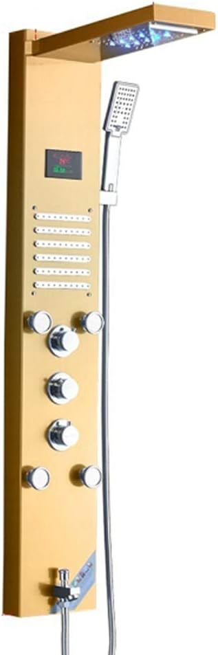 Yellow Shower Panel System LED Digital Display Shower Panel Tower Multifunction Stainless Steel Shower System with 5 Function Water Outlet