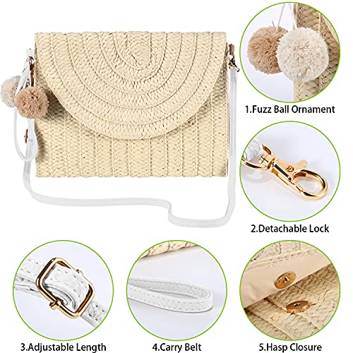 Frienda Straw Shoulder Bag Women Straw Clutch Crossbody Wallet(Creamy White)2