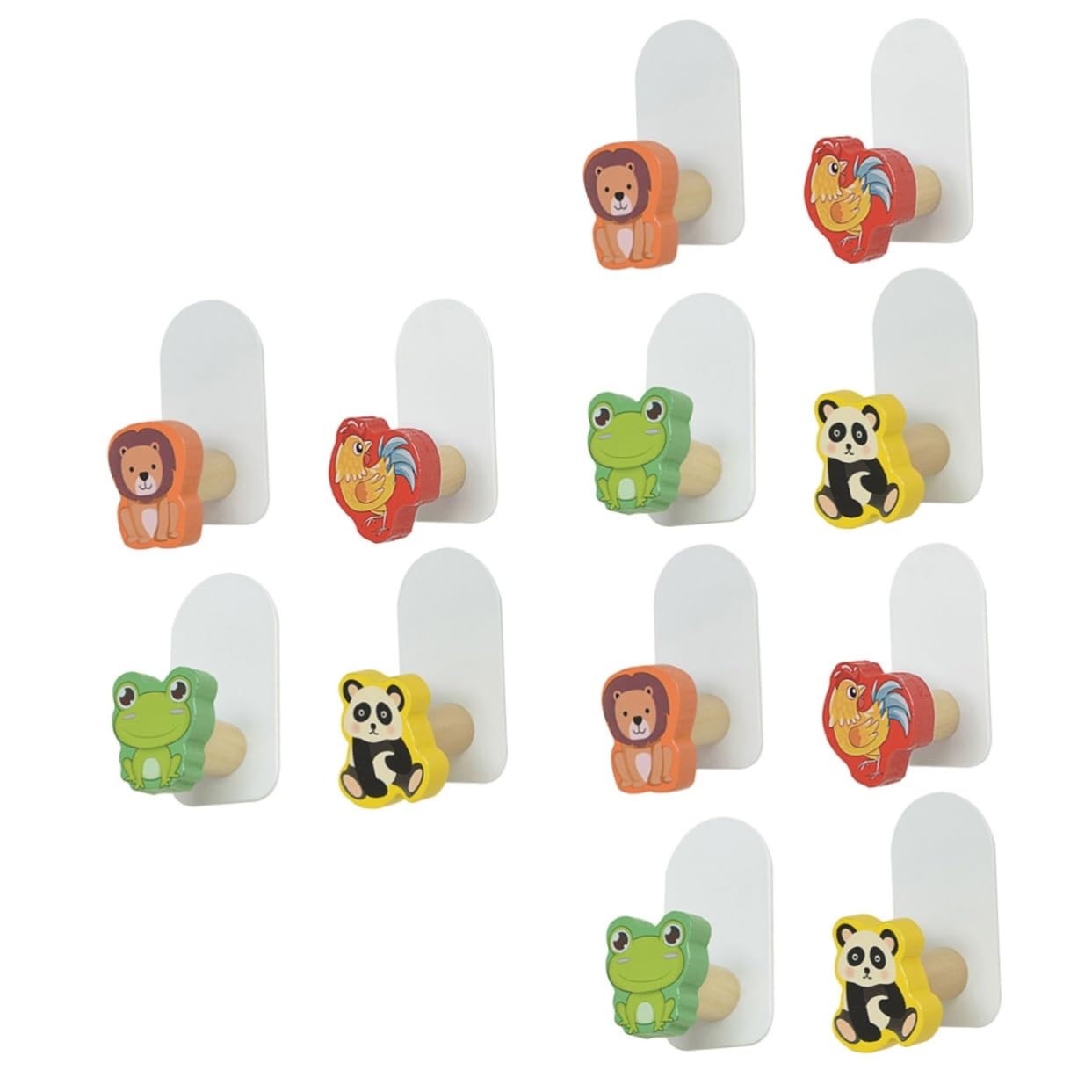 MAGICLULU 12piezas Ganchos De Madera Para Pared Diseño De Animales Ganchos Adhesivos Para Habitaciones Infantiles Decorativos De Panda y
