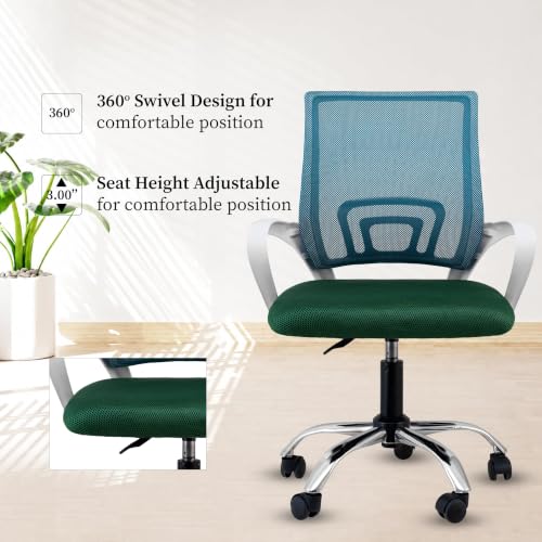 Image of Casa Copenhagen Mesh Mid Back Office /Study /Computer /Revolving /Desk Chair for Work from Home -Metal Base, Height Adjustable Seat - Green & White Handle