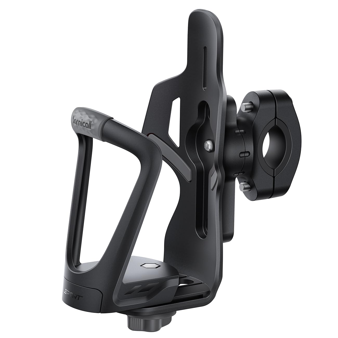 Lamicall Adjustable Bike Water Bottle Holder – [Hidden Tracker Storage] [Fit 2.2-3.4" Diameter Bottle] Motorcycle Cup Holder, Bicycle Drink Cage with U-Clamp for Handlebar & Frame