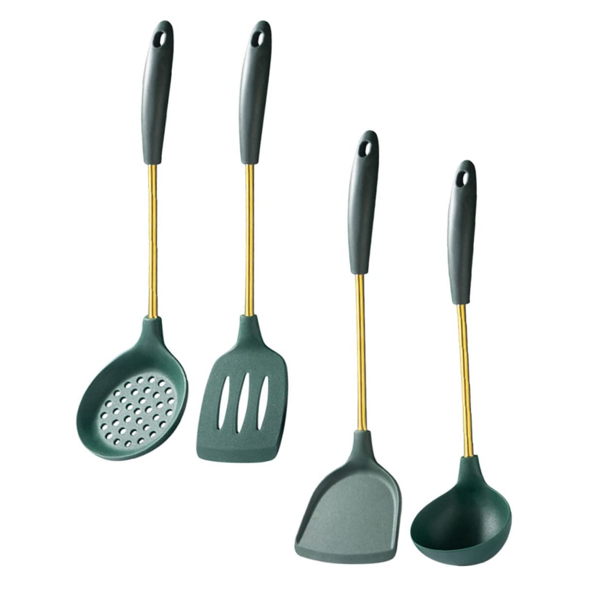 Juego de Utensilios de Cocina 4 Piezas de Acero Inoxidable y Silicona Verde