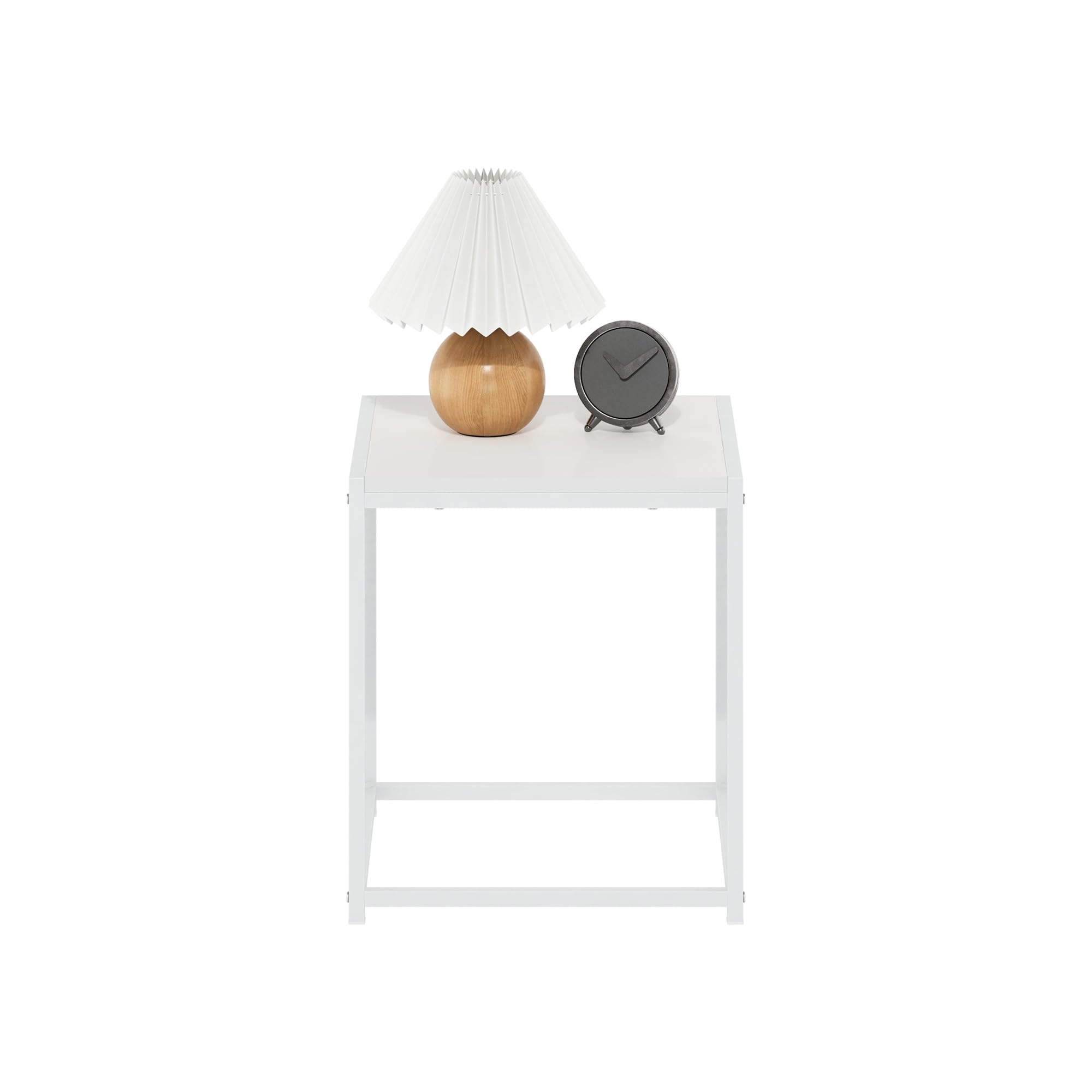 Furinno CAMNUS Mesa Auxiliar con Estructura de Metal, mesita de Noche sin Herramientas, para salón o Dormitorio, Color Blanco sólido