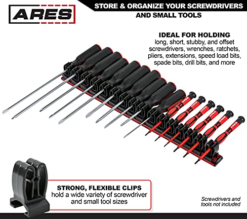 Image of ARES 62025 Red 16.5-In Magnetic Screwdriver Organizer, Holds 16 Tools | Magnetic Base Attaches to Ferrous Metal; Holds Up to 16 Tools; Machined Aluminum Construction