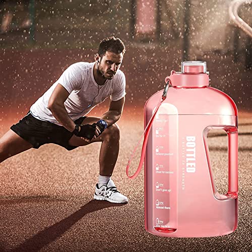 Image of 2.5 Liter Motivational Sports Gym Bottle Daily water intake with Time Markings BPA-Free. Leak proof For adults For Gym, Travel And office (Pink)| Plastic