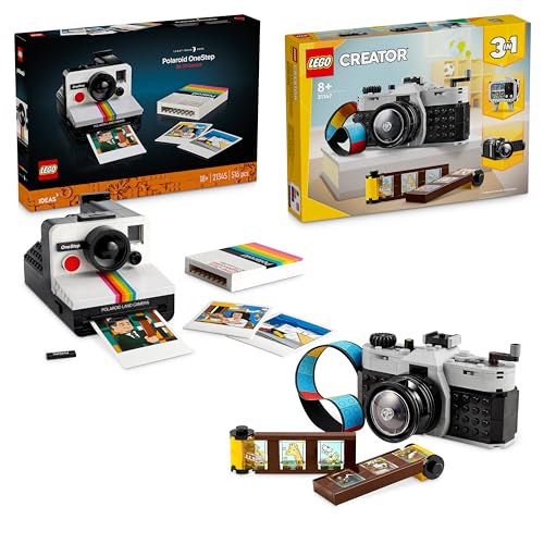LEGO Ideas Cámara Polaroid OneStep SX 70 + Cámara retro LEGO Creator 3 en 1, kit de modelo vintage para que construyan adultos, regalos de fotografía para hombres, mujeres, niños, niñas y adolescentes