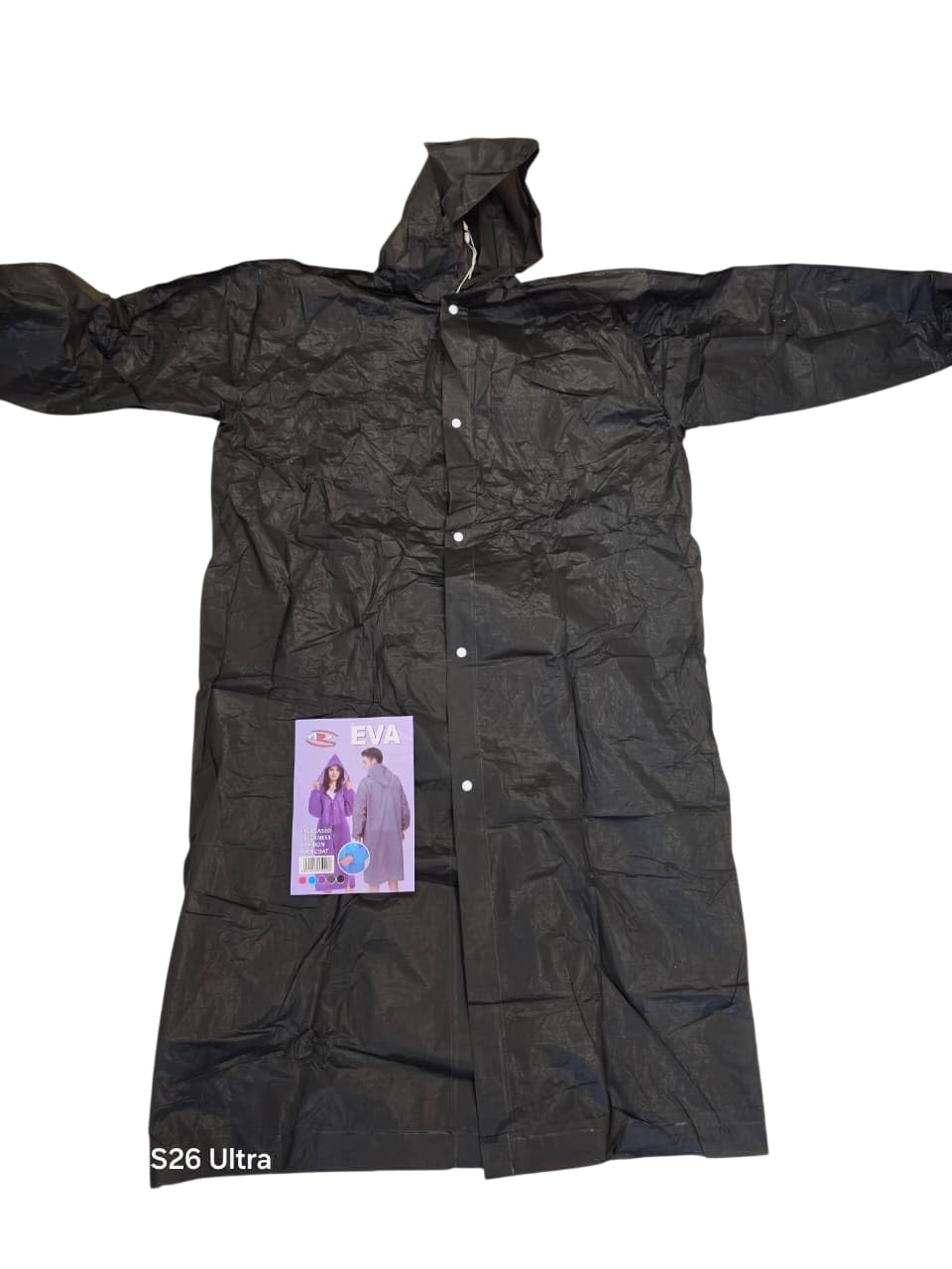 Waterproof Raincoat with Hood | Full-Length Reusable Rain Wear | Lightweight Snap Button Rain Jacket | Windproof Rain Coat for Men & Women | Black-image-0